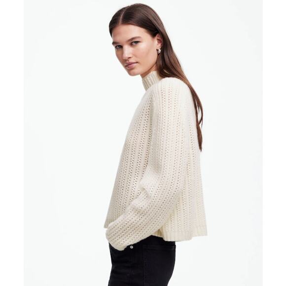 Madewell Pointelle-Stitch Mock Neck Sweater WMNS S Cream Merino Wool Relaxed Fit - Picture 2 of 9